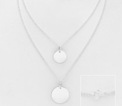 925 Sterling Silver Layered Engravable Circle Tag Necklace