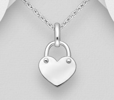 925 Sterling Silver Engravable Heart Lock Pendant