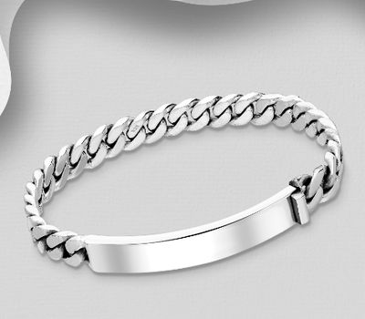 925 Sterling Silver Oxidized Engravable Bracelet