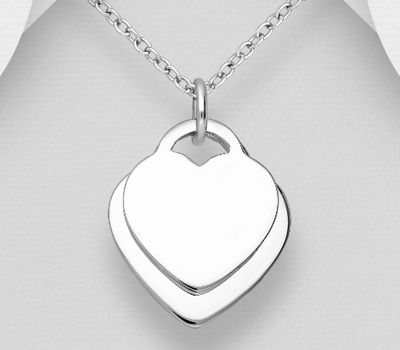 925 Sterling Silver Engravable  Heart Pendant