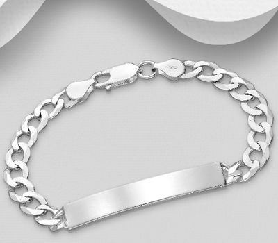 ITALIAN DELIGHT - 925 Sterling Silver Engravable Bracelet, 6.5 mm Wide, Made in Italy