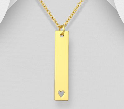 925 Sterling Silver Engravable Heart Tag Pendant, Plated with 1 Micron 14K or 18K Yellow Gold