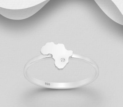 Şəkli böyütmək üçün tiklayın 925 Sterling Silver Africa Map Ring, Decorated with CZ Simulated Diamond