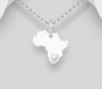 925 Sterling Silver Africa Map Pendant, Featuring Embossed Heart