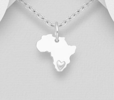 Şəkli böyütmək üçün tiklayın 925 Sterling Silver Africa Map Pendant, Featuring Embossed Heart