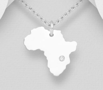925 Sterling Silver Africa Map Pendant Decorated with CZ Simulated Diamond