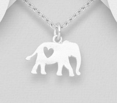 925 Sterling Silver Elephant Pendant with Heart Cutout