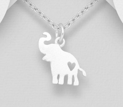 925 Sterling Silver Elephant Pendant with Heart Cutout