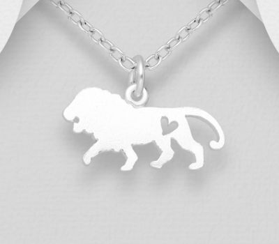 925 Sterling Silver Lion Pendant with Heart Cutout