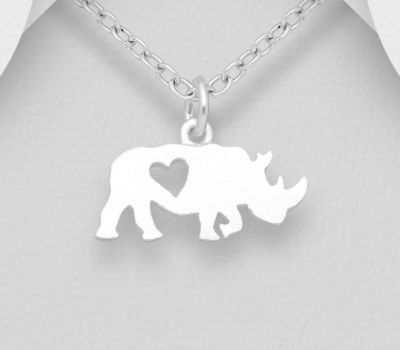 925 Sterling Silver Rhinoceros Pendant with Heart Cutout