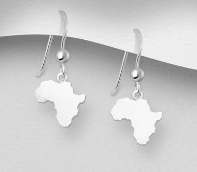 925 Sterling Silver Africa Map Hook Earrings