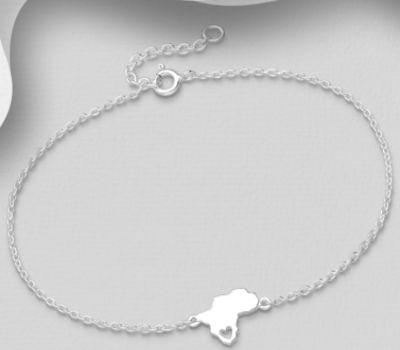 925 Sterling Silver Africa Map Bracelet, Featuring Heart Cutout