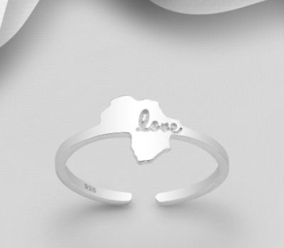 925 Sterling Silver Africa Map Ring, Featuring 