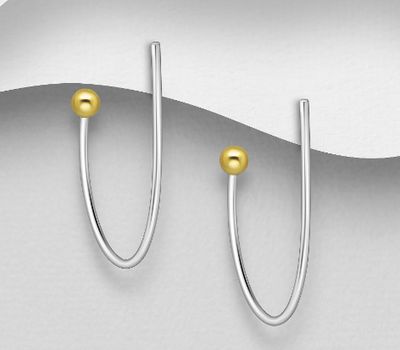 Şəkli böyütmək üçün tiklayın 925 Sterling Silver Semi-Circle and Ball Push-Back Earrings, Ball Plated with 1 Micron 14K or 18K Yellow Gold