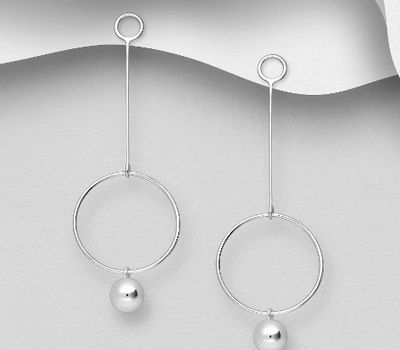 Şəkli böyütmək üçün tiklayın 925 Sterling Silver Ball and Circle Push-Back Earrings