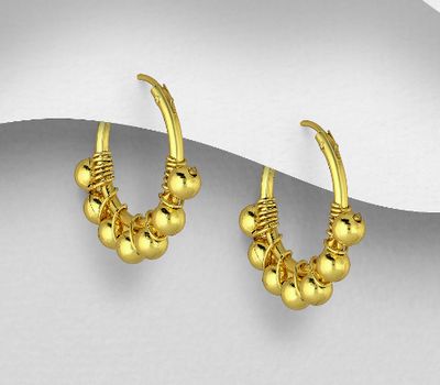 Şəkli böyütmək üçün tiklayın 925 Sterling Silver Ball Hoop Earrings, Plated with 1 Micron 14K or 18K Yellow Gold