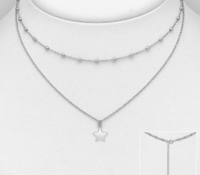 925 Sterling Silver Layered Choker Featuring Ball and Pentagram Star