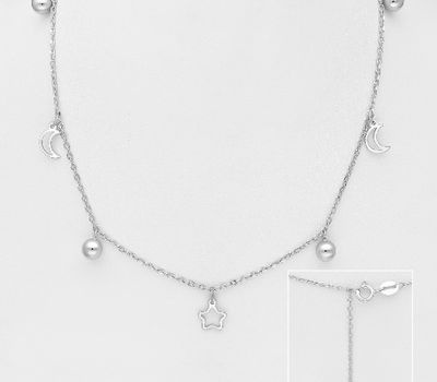 925 Sterling Silver Star Necklace, Featuring Ball and Moon Design