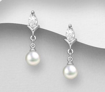 Şəkli böyütmək üçün tiklayın 925 Sterling Silver Push-Back Earrings, Decorated with Reconstructed Shells and CZ Simulated Diamonds