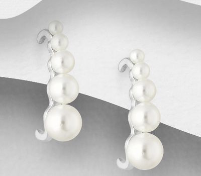 Şəkli böyütmək üçün tiklayın 925 Sterling Silver Push-Back Earrings, Decorated with Simulated Pearls
