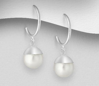 925 Sterling Silver Push-Back Earrings Reconstructed Shell