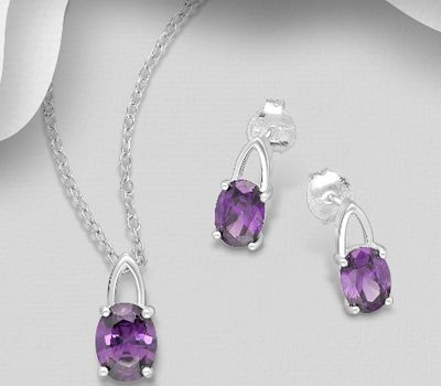 925 Sterling Silver Push-Back Earrings and Pendant Jewelry Set, Decorated with CZ Simulated Diamonds