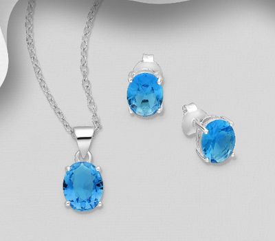 925 Sterling Silver Push-Back Earrings and Pendant Jewelry Set, Decorated with CZ Simulated Diamonds