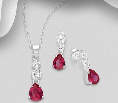 925 Sterling Silver set of Earrings & Pendant Decorated with CZ Simulated Diamonds