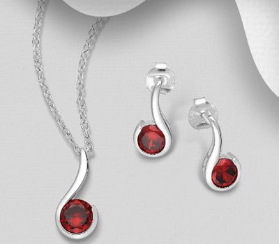 925 Sterling Silver Push-Back Earrings and Pendant Jewelry Set, Decorated with CZ Simulated Diamonds