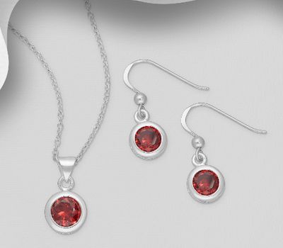 925 Sterling Silver Hook Earrings and Pendant Jewelry Set, Decorated with CZ Simulated Diamonds