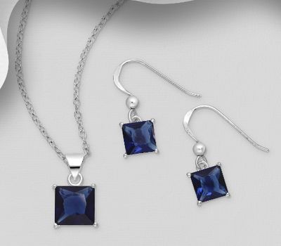 925 Sterling Silver Hook Earrings and Pendant Jewelry Set, Decorated with CZ Simulated Diamonds