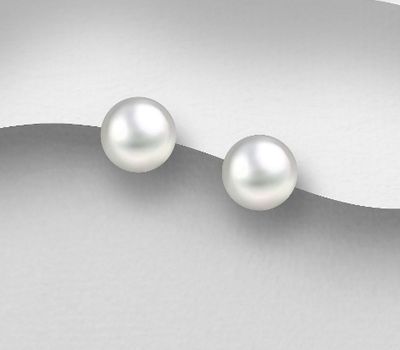 925 Sterling Silver Push-Back Earrings, Decorated with 8-8.5 mm Diameter AAA Freshwater Pearls
