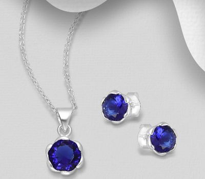 925 Sterling Silver Push-Back Earrings and Pendant Jewelry Set, Decorated with CZ Simulated Diamonds