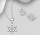 925 Sterling Silver Snowflake Push-Back Earrings and Pendant Jewelry Set, Decorated with CZ Simulated Diamonds