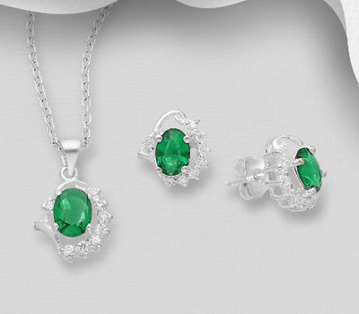 925 Sterling Silver set of Earrings & Pendant decorated with CZ Simulated Diamonds