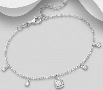 Şəkli böyütmək üçün tiklayın 925 Sterling Silver Bracelet, Decorated with CZ Simulated Diamonds