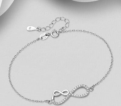 925 Sterling Silver Adjustable Infinity Bracelet, Decorated with CZ Simulated Diamonds
