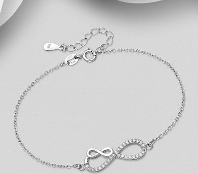 Şəkli böyütmək üçün tiklayın 925 Sterling Silver Adjustable Infinity Bracelet, Decorated with CZ Simulated Diamonds