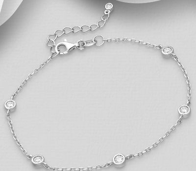 925 Sterling Silver Bracelet Decorated with CZ Simulated Diamonds