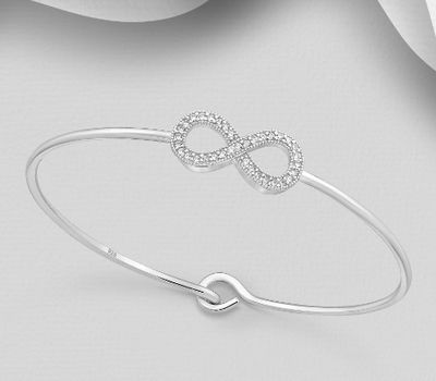 925 Sterling Silver Infinity Bangle, Decorated with CZ Simulated Diamonds