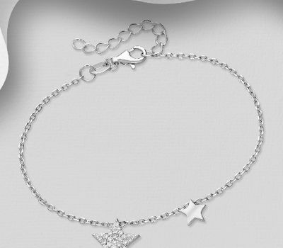 Şəkli böyütmək üçün tiklayın 925 Sterling Silver Star Bracelet, Decorated with CZ Simulated Diamonds