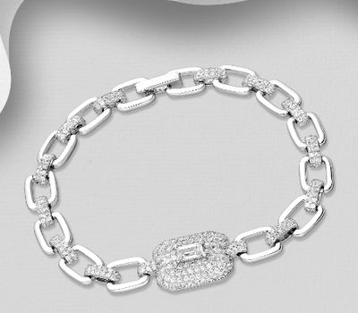 925 Sterling Silver Bracelet, Decorated with CZ Simulated Diamonds