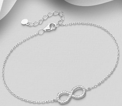 925 Sterling Silver Infinity Bracelet, Decorated with CZ Simulated Diamonds