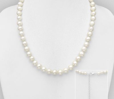 925 Sterling Silver Necklace, Beaded with 6-6.5 mm Diameter AAA Freshwater Pearls