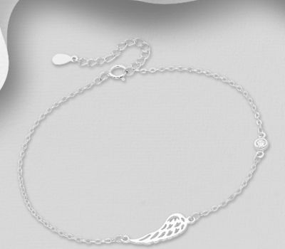 925 Sterling Silver Wing Bracelet, Decorated With CZ Simulated Diamonds