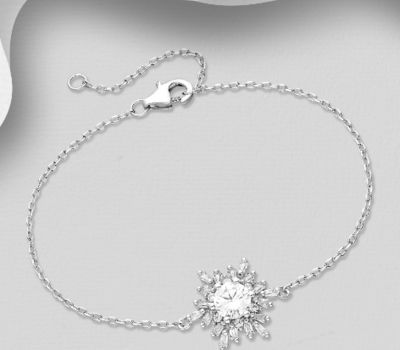 925 Sterling Silver Bracelet, Decorated with CZ Simulated Diamonds