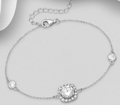 925 Sterling Silver Bracelet, Decorated with CZ Simulated Diamonds