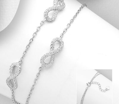 925 Sterling Silver Infinity Bracelet Decorated with CZ Simulated Diamonds