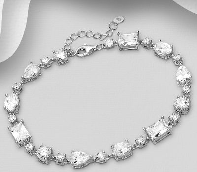 925 Sterling Silver Bracelet Decorated with CZ Simulated Diamonds