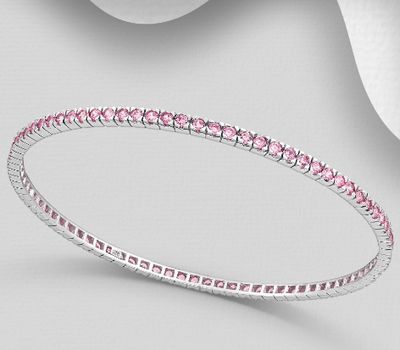 925 Sterling Silver Bangle, Decorated with Various Color CZ Simulated Diamonds